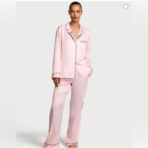 Women's Pink Satin Pajama Set with Contrast Trim